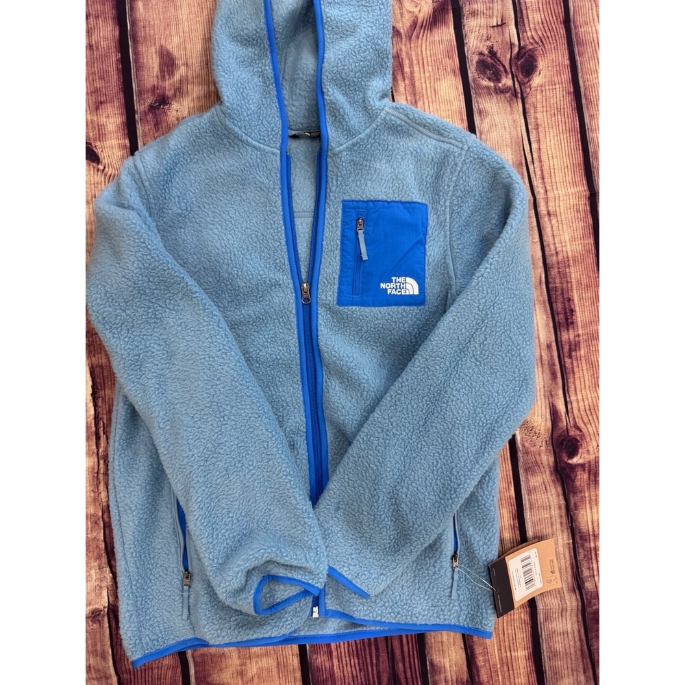 The North Face Kids S Solid Fleece Hooded Jacket Full Zip Zippered Pockets Blue